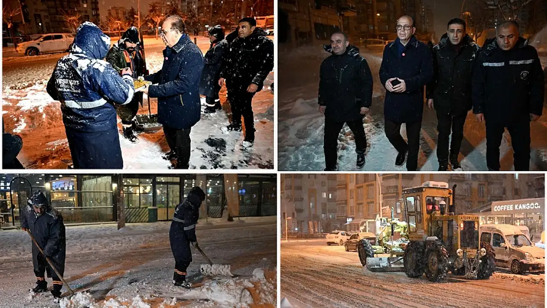 Karla Mücadele Ekipleri Gece Mesaisinde Başkan Geçit Denetimde