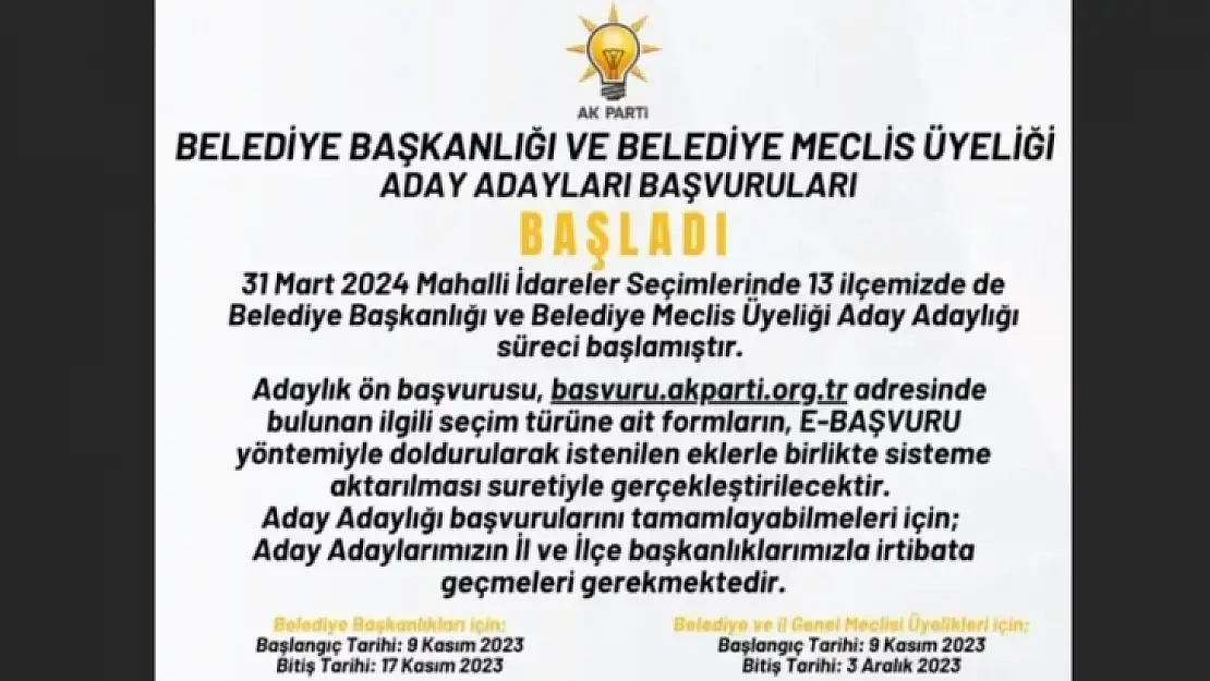 AK Parti de adaylık süreci başladı