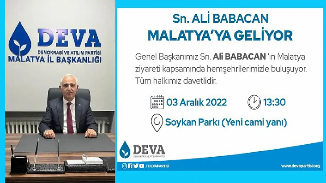 Ali Babacan 3 Aralık'ta Malatya'da