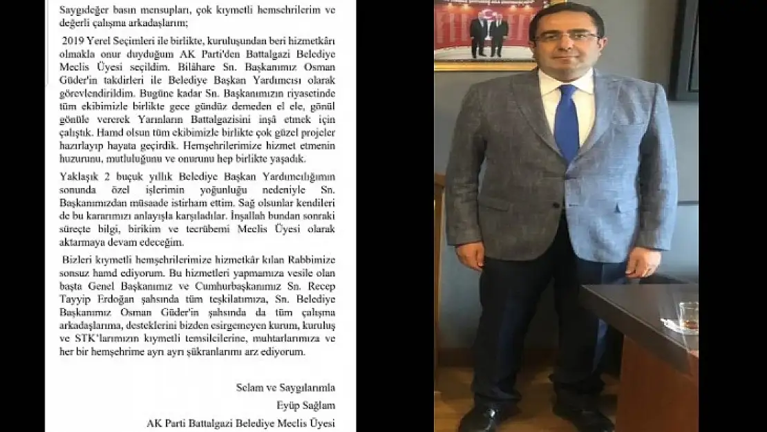 B. Gazi Bel. Bşk Yrd. Eyüp Sağlam Görevinden Ayrıldı