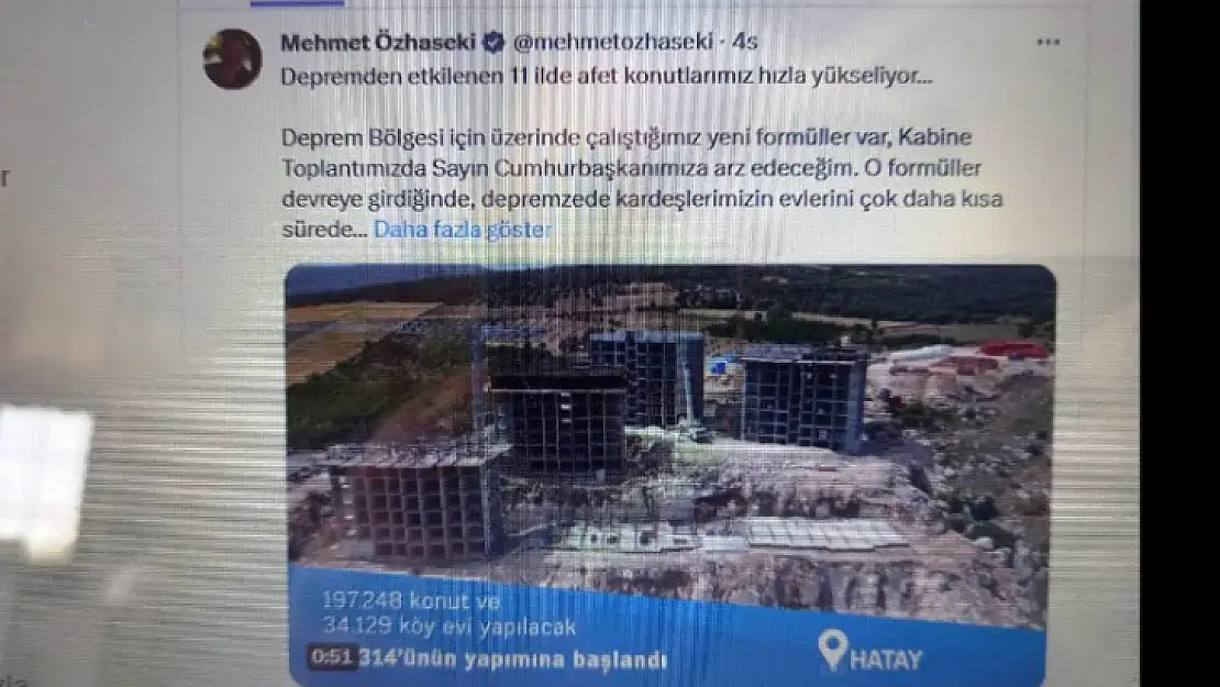 Bakan Özhaseki'den Deprem Bölgesi İçin Açıklama