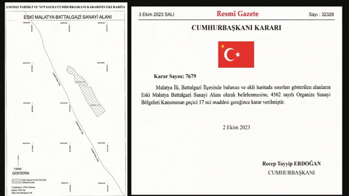 Battalgazi Fırıncı Sanayi Alanı ve Eskimalatya Sanayi Alanı ilan edildi.