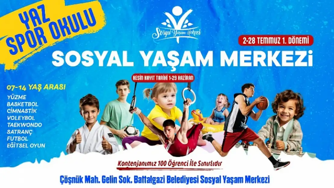 Battalgazi Sosyal Yaşam Merkezi'nde Yaz Spor Okulu Kayıtları Başladı