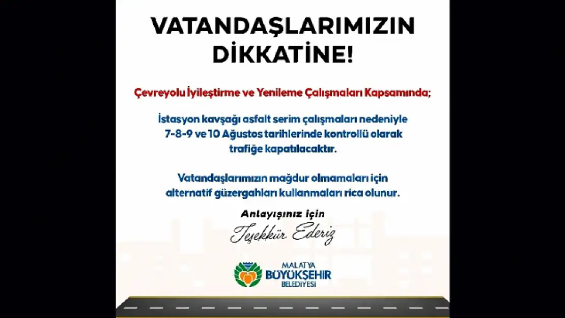 Çevreyolu İstasyon Kavşağı 4 Gün Trafiğe Kontrollü Kapatılacak