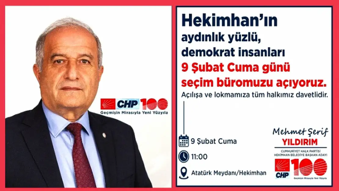 CHP Hekimhan Seçim Bürosu 9 Şubat'ta Açılıyor