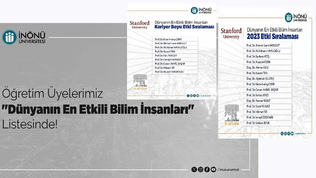 İnönü Üniversitesi Öğretim Üyeleri Dünyanın En Etkili Bilim İnsanları Listesi'nde