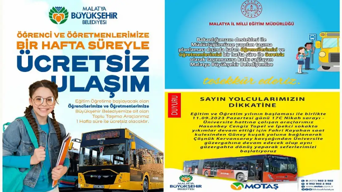 MOTAŞ'tan Eğitime 1 Hafta Ücretsiz Ulaşım Katkısı