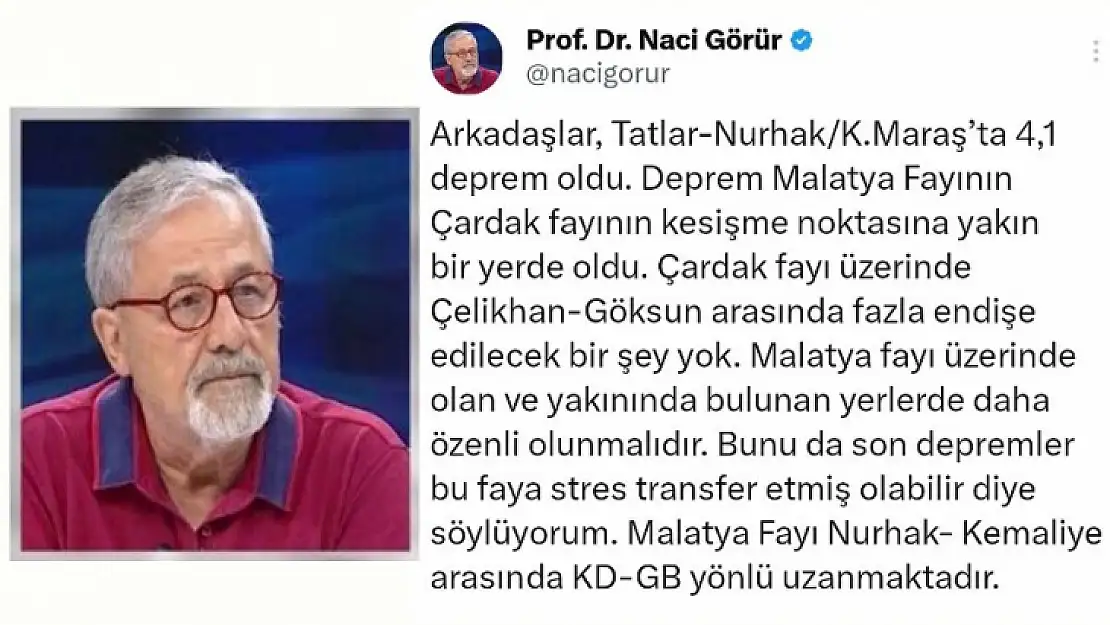 Prof. Dr. Naci Görür'den Malatya Fayı Uyarısı