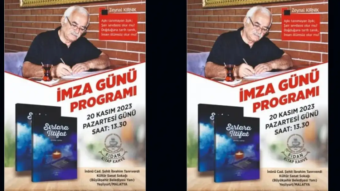 Şair Zeynal Kırnık 20 Kasım'da İmza Günü Düzenliyor