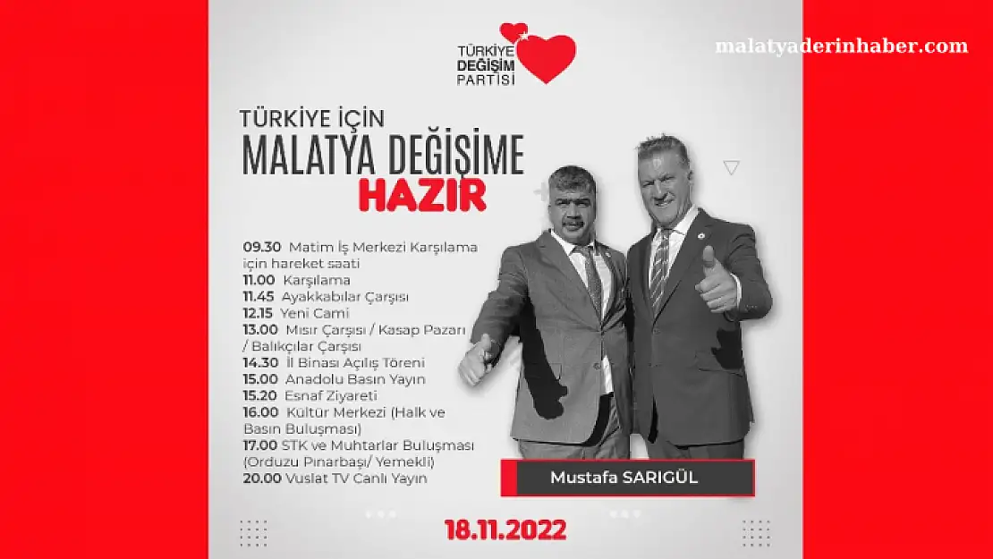 TDP Genel Bşk. Sarıgül Cuma Günü Malatya'da