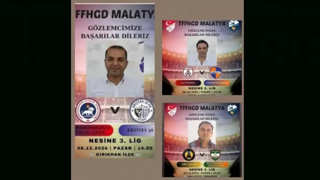 TFF MHK Malatyalı Gözlemci ve Hakemlere Görev