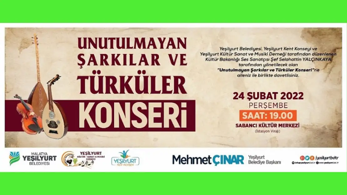 Yeşilyurt Belediyesi Ev Sahipliğinde 'Unutulmayan Şarkılar Ve Türküler' Konseri