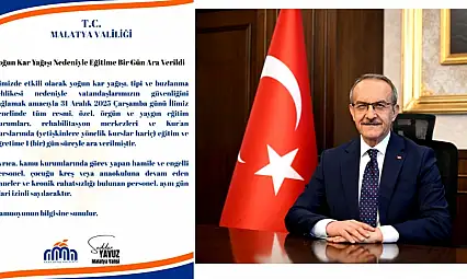 Malatya'da Okullara 1 Günlük Kar Tatili