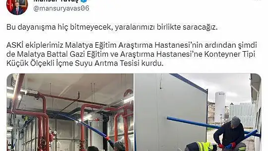 ASKİ'den Malatya'ya İçme Suyu Desteği