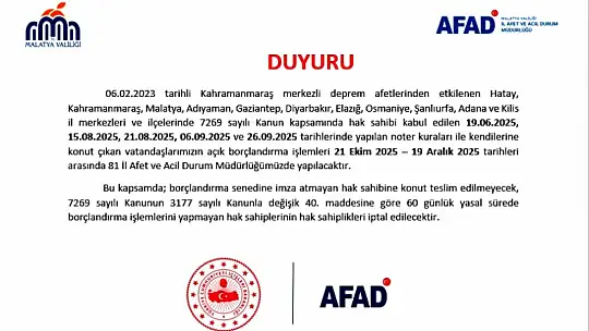Malatyalılar Dikkat! Önemli Uyarı
