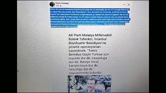 Haşim Karadağ'dan Sosyal Medya Hesabından Dikkat Çeken Paylaşım