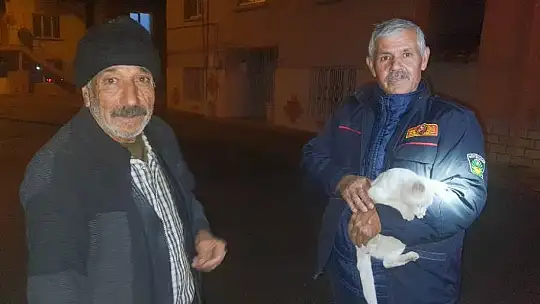 Mahsur Kalan Kediyi İtfaiye Kurtardı