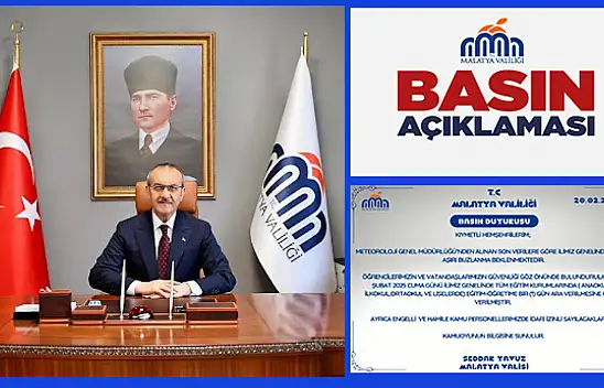 Malatya Genelinde Cuma Günü Tüm Eğitim Kurumlarına 1 Günlük Tatil