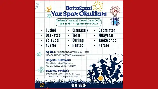 Battalgazi Yaz Spor Okulları 27 Haziranda Başlıyor