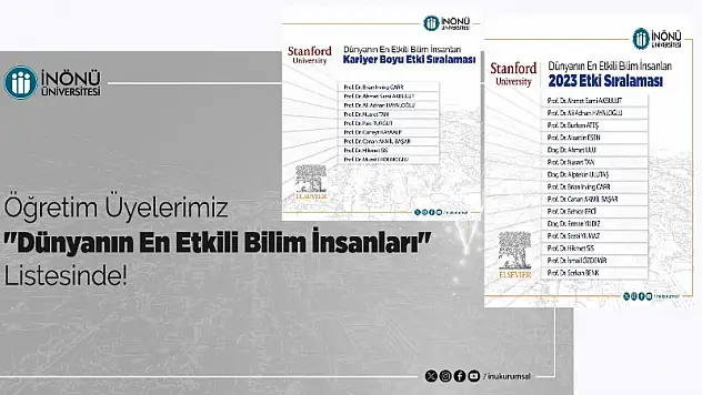 İnönü Üniversitesi Öğretim Üyeleri Dünyanın En Etkili Bilim İnsanları Listesi'nde