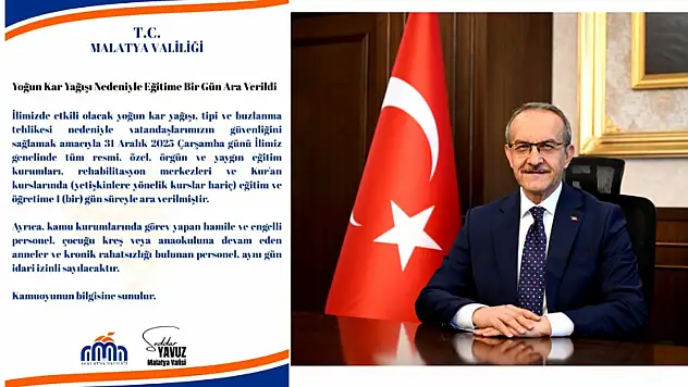 Malatya'da Okullara 1 Günlük Kar Tatili