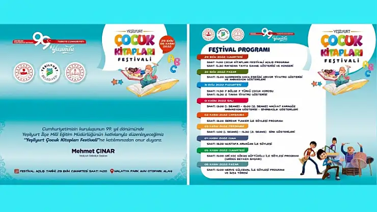 29 Ekim İle 6 Kasım Günlerinde' Yeşilyurt Çocuk Kitapları' Festivali