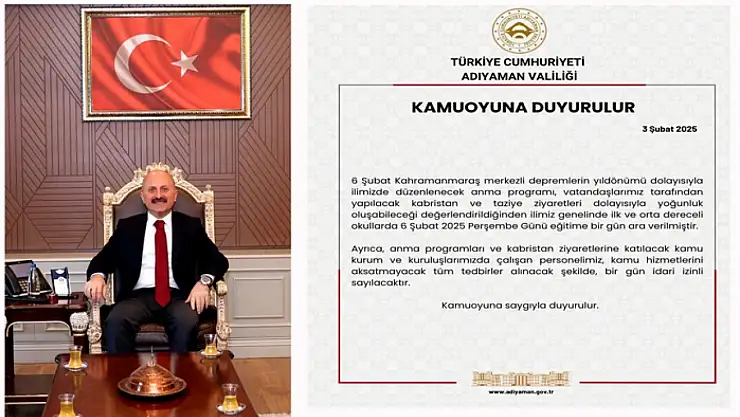 Adıyaman'da 6 Şubat'ta Eğitime Ara