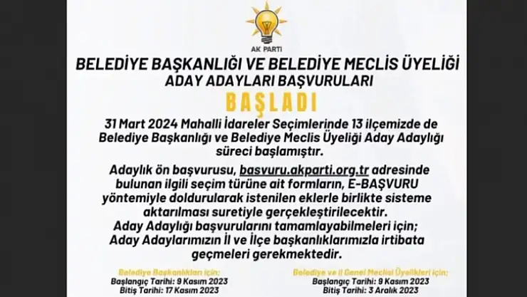AK Parti de adaylık süreci başladı