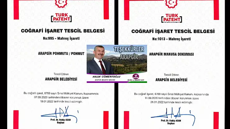 Arapgir Belediyesinin Girişimi Sonucu 2 Ürüne Daha Coğrafi İşaret Tescili