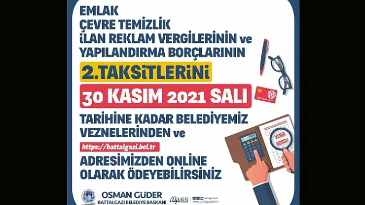 Battalgazi Belediyesinden Uyarı' Son Tarih 30 Kasım'