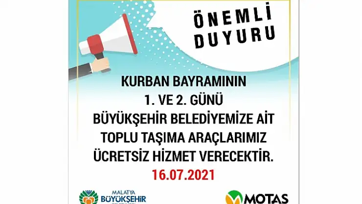 Belediye Otobüsleri Kurban Bayramının 1'inci ve 2'inci Günü Ücretsiz