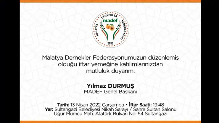 İstanbul'daki Malatyalılar MADEF İftarında Buluşacak