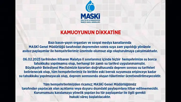 MASKİ'den Önemli Duyuru