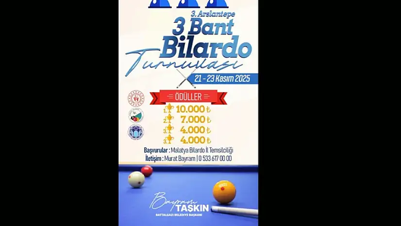Battalgazi Belediyesi'nden 3. Arslantepe 3 Bant Bilardo Turnuvası