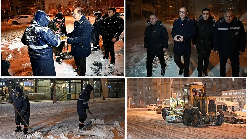 Karla Mücadele Ekipleri Gece Mesaisinde Başkan Geçit Denetimde