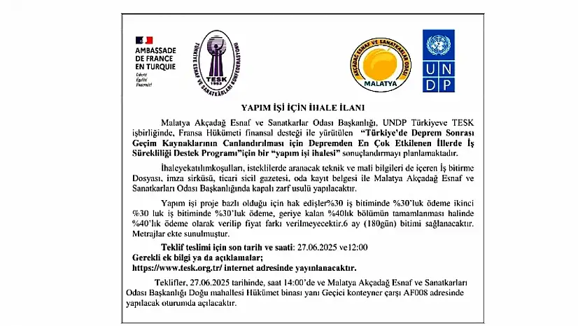 YAPIM İŞİ İÇİN İHALE İLANI