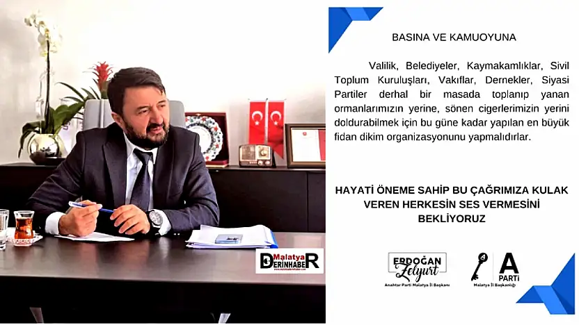 'Malatya'dan Türkiye'ye Fidan Çağrısı: Yanan Ormanlara Hep Birlikte Nefes Olalım'