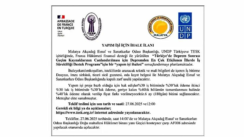 YAPIM İŞİ İÇİN İHALE İLANI
