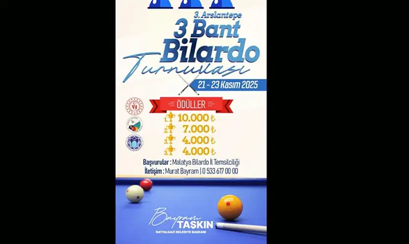 Battalgazi Belediyesi'nden 3. Arslantepe 3 Bant Bilardo Turnuvası