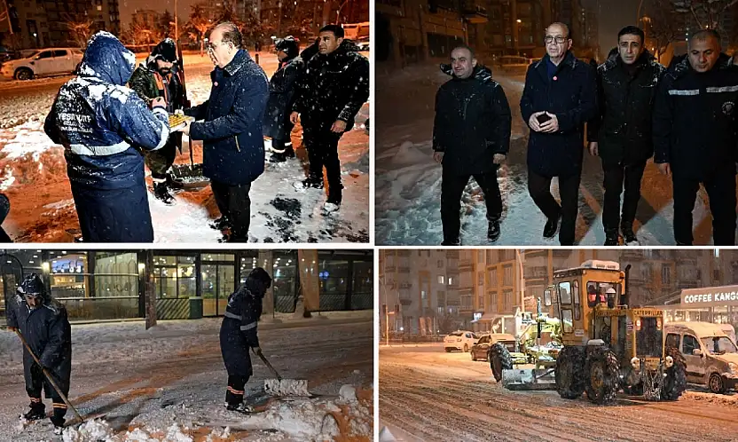 Karla Mücadele Ekipleri Gece Mesaisinde Başkan Geçit Denetimde